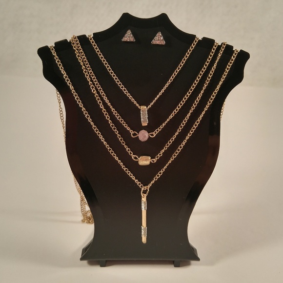 Necklace earring set gold silver layered triangle - Picture 1 of 4
